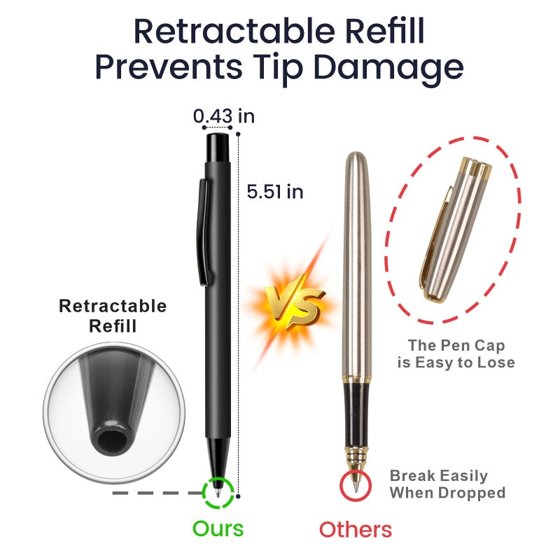 Cambond Ballpoint Pens Black Pens - Metal Pen Retractable Ink Pens for Journaling Business Police Men Flight Attendant 1.0mm Medium Point Smooth Writing, 5 Pen with 5 Refills (Black) - Image 5
